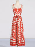 Dadizhimu Holiday Wind To Close The Waist Thin Sling Dress 2025 New Design Printing Commuting Long Dress Woman