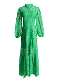Dadizhimu 2025 New Tea Break French Dress Standing Collar Hollow Design Feel Waist Thin Fashion Temperament Dress