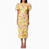 Dadizhimu And Elegant Style Bubble Sleeve Dress 2025 Summer New Temperament Embroidery Sketch Design Long Dress Dress Woman