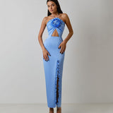 Dadizhimu High-End Sexy Hanging Neck Dress Irregular Opening Dress Long Model