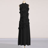 Dadizhimu Elegant Style And Sleeveless Solid Dress 2025 New Three-Dimensional Flower Collage Design Long Dress