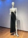Dadizhimu Classic Elegant Long Sling Dress Dress Dress Body Dress Black And White Open Dress Dress Dress