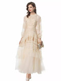 Dadizhimu 2024 New Round-Necked Long-Sleeved Embroidered Lace Flower Yarn Heavy Industry Dress Dress Woman