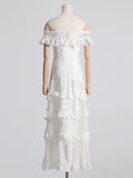 Dadizhimu Shoulder-To-Shoulder-Backed T-Shirt Dress Woman 2025 Spring New Fashion Fashion Splicing Lace Waist Long Skirt