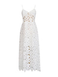Dadizhimu Hollow Embroidery High-End Sling Dress 2025 New Waist Visky Solid Color Dress Women's Summer