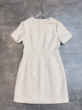 Dadizhimu Spring And Summer New Round Neck Short Sleeve Retro Drill Delicate Sufflit Dress With Waist Short Dress French Heavy Industry Dress
