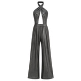 Dadizhimu Personalized Street Women's High-Waisted Silver Trousers Wide Leg Trousers Party Party Dress Woman