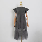 Dadizhimu New Korean Version Of The Design Of The Screen Splicing Loose T Dress Casual Short-Sleeved Long Dress Woman