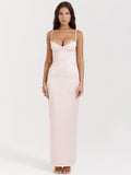 Dadizhimu High-End Women's Pink Sling Dress Long Dress With Open Fork Elegant Evening Dress Sweet Spicy Temperament Dress