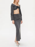 Dadizhimu Wind Two Sets 2025 New One-Word Shoulder Hanging Neck Short Top + Open Skirt Dress Suit Woman