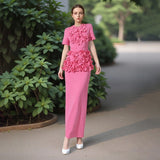 Dadizhimu Famous Wind 2025 Spring New Light Luxury Heavy Industry Splicing Flowers Short Sleeve Top Dress Suit Female Tide