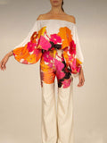 Dadizhimu Commuting Two Sets Of 2025 New One-Word Shoulder Clothing + High-Waisted Broad Leggings Printed Set