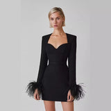 Dadizhimu Explosive High-Quality Women's Dress Long-Sleeved Feathers Tight Bandage Skirt