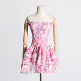 Dadizhimu Holiday Wind And Folding Skirt 2025 Spring New Printing Chest Bare Back To Thin Dress Woman Trend