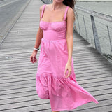 Dadizhimu New Hottie Crumided Sling Dress Body-Dew Long Skirt Print Dress Sweet Spicy Wind