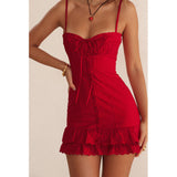 Dadizhimu Women's Dress Dress Summer Sweet Spicy Sling Skirt Body-Daughter Small Dress Red Babes Dress Girl