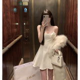 Dadizhimu Dinner Dress Dress French Gentle And Concubidal Milk White Three-Dimensional Rose Sexy Bare Back Sling Dress
