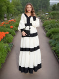 Dadizhimu Court Style Bumping Color Splicing Dress 2025 New Fashion High-End Feeling V-Neck Dress Dress Woman Trend