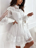 Dadizhimu Style High-End Embroidery Hook Dress 2025 New Lantern Sleeves To Close The Waist Thin Solid Color Dress Women's Summer