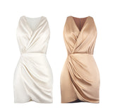 Dadizhimu New Long-Sleeved French Temperament Design Small Silk And Satin Noodle Folds To Collect Thin Dress Women