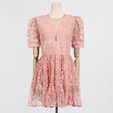 Dadizhimu Temperament High-End Short Dress 2025 Spring New V-Neck Bubble Bubble Sleeve Embroidered Waist Thin Dress Woman