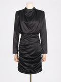 Dadizhimu Spring Festival New Temperament Women's High-Grade Black Short Dress High-Necked Ass Tos-Dressed Folded Dress Woman