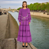 Dadizhimu Retro High-End Long Dress 2025 Spring New Hollow Tie Solid Color Waist Thin Dress Woman Trend