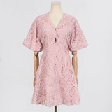 Dadizhimu Short Dress 2025 New V-Neck Embroidery Senior Feeling Waist Thin Short-Sleeved Dress Woman