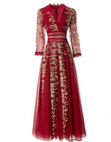 Dadizhimu Collar Nine-Sleeves To Close The Waist Fluffy Swing Net Gold Embroidered Dress Dress Long Dress