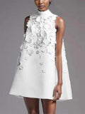 Dadizhimu Style Temperament Loose Short Dress 2025 New Design Nail Bead Three-Dimensional Flowers Sleeveless Dress Woman