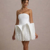 Dadizhimu High-End Sexy White Brae Skirt Women's Pendulum Decor U-Shaped Floral Dress