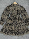Dadizhimu Retro 2025 Spring New Fashion Niche Print Hollow Lace Heavyweight Dress Women's High Sense