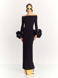 Dadizhimu Autumn And Winter Women Fashion Sexy Collar Long Sleeve Flower Sleeve Open Dress Bandage Dress