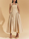 Dadizhimu Sling Dress 2025 Early Summer New Solid Color Sleeveless Fashion Temperament Splicing Lotle Leaf Side Dress