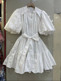 Dadizhimu Style Collar Bubble Sleeve Skirt 2024 Summer New Design Printing With Short Dress Woman