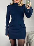 Dadizhimu Women's Autumn And Winter New Sexy Dress Long-Sleeved Dress Tights Hip Skirt Skirt Short Skirt Hottie