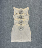 Dadizhimu Women's Sexy Hollow Tight-Night Ass Flowers Decorating Dress Temperament Diamond Dress