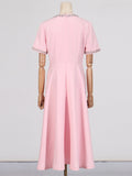 Dadizhimu And South Korea Casual Style Sweet Dress 2025 New Neck Collar Diamond Design Splicing Bow Long Dress Dress Woman
