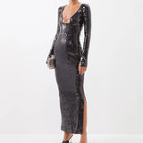 Dadizhimu Women's Fashion Sexy Thighs Horn Sleeve Skirt Under The Fork Dress Dress Dress Woman