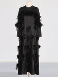 Dadizhimu Elegant Dress 2025 Spring New Splicing Feather Flower Temperament Slim Slim Dress Dress Woman
