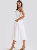 Dadizhimu Women's Summer New White Lace Sling Splicing Repair Body Medium Long Dress French Dress Pure Lust