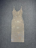 Dadizhimu Women's Nude Flash-Colored Back Light Luxury Party Birthday Sexy Dress Hanging Dress