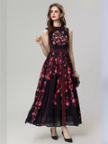 Dadizhimu 2024 New Red Vintage Print Stud Vest Black Dress Dress Dress Woman