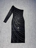 Dadizhimu Women's Dress Single Shoulder Hot Diamond Dress New