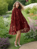 Dadizhimu Beauty Tea Break Dress 2025 Spring New Hollow Lace Loose Swing Long Sleeve Ribbon Dress Dress Woman