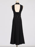 Dadizhimu Elegant Wind 2025 Spring New Nail Beads Diamond Ring Collar Sleeveless Waist Slim Slimmed A-Word Dress