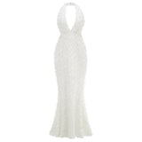 Dadizhimu Color Sexy Dark V Bareback Dress Woman High-End New Flower Design Fishtail Party Dress