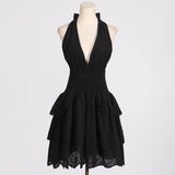 Dadizhimu Babes Dress 2025 Spring New Fashion Deep V-Neck Sleeveless Hanging Neck High Waist Thin Dress Woman