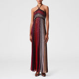 Dadizhimu Wind Hanging Neck Collar Dress 2025 New Niche Colliding Color Long Folding Dress Women's Summer