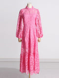Dadizhimu 2025 New Long Dress French Retro Straight Collar Heavy Industry Embroidery Lantern Sleeve Waist High-End Dress Dress Woman